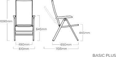 Багатопозиційне крісло KETTLER Basic Plus садове крісло з регулюванням високої спинки стійке до погодних умов садове крісло з алюмінію та тканини для вулиці срібло/антрацит