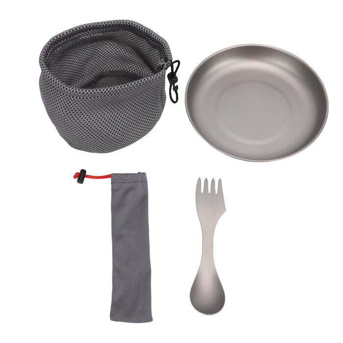 Набір посуду для кемпінгу Taidda 3-в-1, виделка-ложка-різак із зубчастим лезом та легкою пластиною з титанового сплаву, що штабелюється для походів, походів з рюкзаком, пікніків та