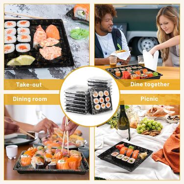 Багаторазових коробок для приготування їжі з кришками, 28 x 28 x 4,5 см, сервірувальні таці з кришками, коробки для їжі, багаторазові коробки для приготування їжі, для фуршетів, святкової їжі, суші, 28 x 28 x 4,5 см, 15