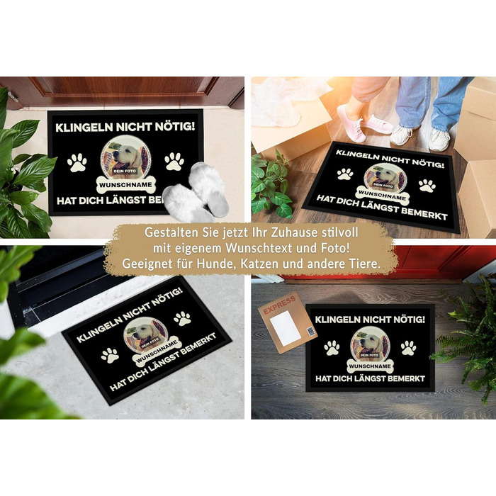 Килимок для дверей з вашим власним собакою - Не потрібно дзвонити у дзвінок - Персоналізований з вашим бажаним фото та іменем - 60 x 40 см