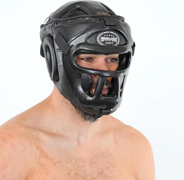 Боксерський шолом 2-в-1 регульований шолом для бойових мистецтв зі знімною маскою для обличчя, повний захист обличчя для MMA, муай-тай, кікбоксингу, спарингу Чоловіки та жінки, розмір S, чорний