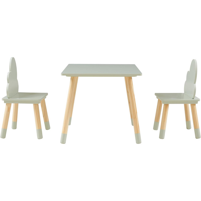 Дитячий стіл з 2 стільцями Ігровий стіл Hovle Дитячі стільці зі спинкою у формі хмари Дитяча група сидінь Дитячі меблі Дитячий стіл для малювання Дерев&39яний М&39ятно-зелений