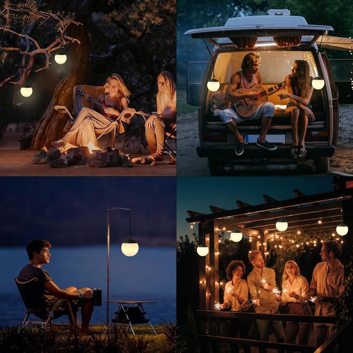 Набір із 2 ламп MALUX Sphere I Вуличний кемпінговий світильник I Світлодіодний підвісний садовий світильник із 8 кольорами I Регульоване освітлення для кемпінгу I Водонепроникний IPX4 I Балконний світильник, кемпінговий світильник