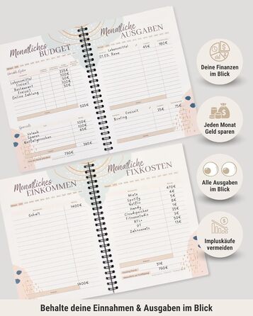 Планувальник бюджету BeginnerBudget (німецька мова) Домашній зошит (144 сторінки) 100 конвертів Виклик заощадження для готівки прозора папка A5 Планувальник для заощадження грошей Організатор для ощадної книги (планувальник бюджету)