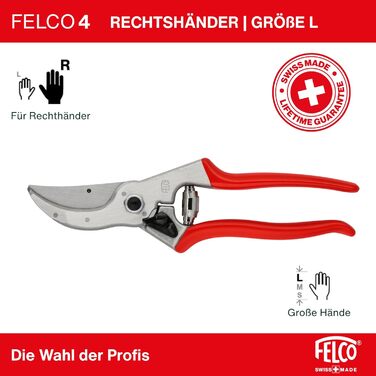 Садові ножиці FELCO 4 для великих правшів, ріжуть гілки діаметром до 25 мм, довжиною 210 мм, з канавкою для соку, ковані ручки, надійний інструмент для всіх завдань з різання. FELCO 4 Single
