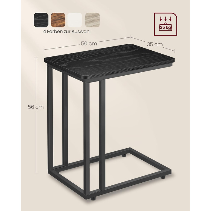 Журнальний столик VASAGLE, диван-столик на колесах, C-подібна форма, мобільний журнальний столик, 35 x 50 x 60 см, стіл для вітальні з металевим каркасом, для кави та ноутбука, сучасний, чорний колір LNT050B56 1 чорний колір