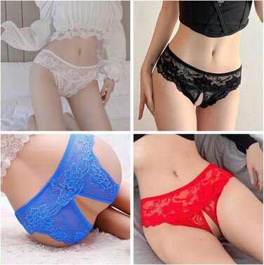 Еротичні жіночі трусики з 4 предметів з відкритою промежиною - мереживні стрінги, трусики з відкритою промежиною, білизна для жінок, сексуальна білизна для сексу (4 кольори)