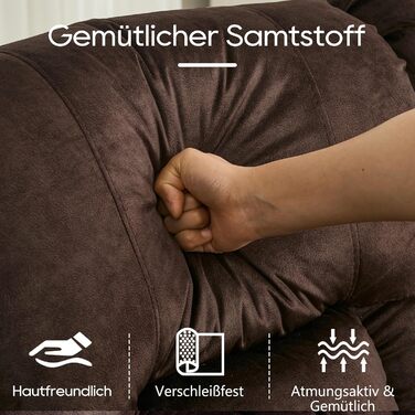 Місний розкладний крісло-реклайнер з функцією відкидання спинки та підставкою для ніг, двомісне крісло для телевізора з консоллю, подвійне кінокрісло з ручним регулюванням вагою до 360 кг (розкладна центральна консоль, коричнева оксамитова тканина) Коричн