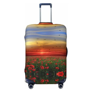 Чохол для валізи Поле маків на заході сонця - еластичний захист від подряпин та пилу, чорний, розмір 95