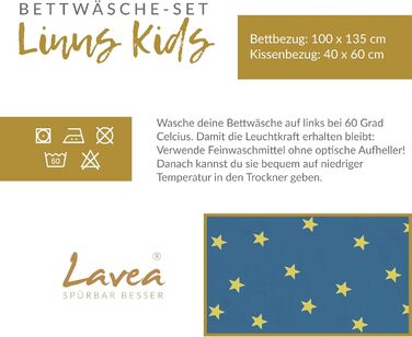 Комплект дитячої постільної білизни Lavea - Linus Kids 100 x 135см 40 x 60см. Дизайн Зірки - Колір Синій 100 бавовна. Висока якіст