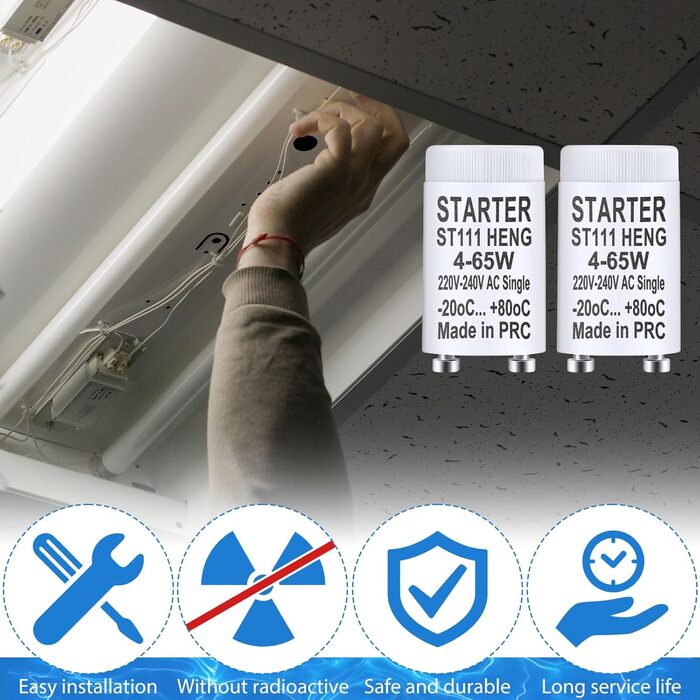 Стартер люмінесцентна лампа ST111 4-65W 220-240V люмінесцентна лампа стартер стартер довгий термін служби для люмінесцентних ламп люмінесцентне світло індивідуальне перемикання люмінесцентних ламп, 10 шт.