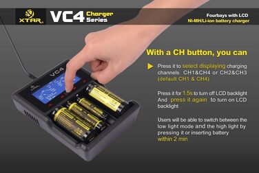 Зарядний пристрій XTAR VC4 з РК-дисплеєм для акумуляторів 18650 Li-Ion/Ni-MH, чорний