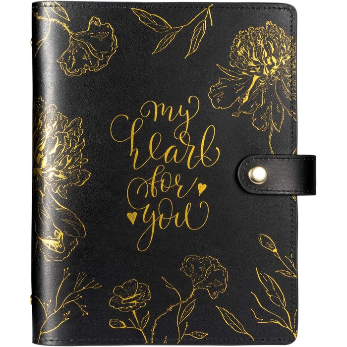 Блокнот Rubywoo Regenerated Leather Journal Notebook Кругле кільце Швидкозшивач Filofax Planner Органайзер Особистий календар для нотаток 2020/2021 Цупкий папір преміум-класу (BlackGold, A5)