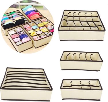 Коробка для зберігання білизни, органайзер, складана, неткане полотно, шухляда, органайзер для шафи для шкарпеток, бюстгальтерів, краваток, рушників, бежевий, комплект з 4 предметів