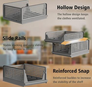 Комплект органайзерів для гардеробу з 4 предметів, компактний органайзер для гардеробу, багатофункціональний складний ящик із шухлядами, для спальні, кухні, ванної кімнати, офісу, гардеробу (темно-сірий)