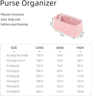 Організатор для сумок ZYZii, Організатор для сумок преміум-класу з шовку Perfect Fit Kelly Pochette/Mini/20/25/28/32/35/40, Розкіш