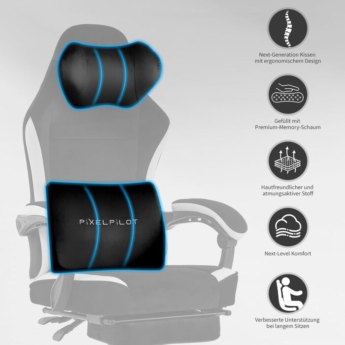 Ергономічне ігрове крісло PixelPilot Дихаюча тканина Крісло з підставкою для ніг, підголівником та поперековою опорою, ігрове ПК-крісло Широке сидіння Офісне крісло вантажопідйомністю 150 кг (Nebula, чорний) Black Nebula