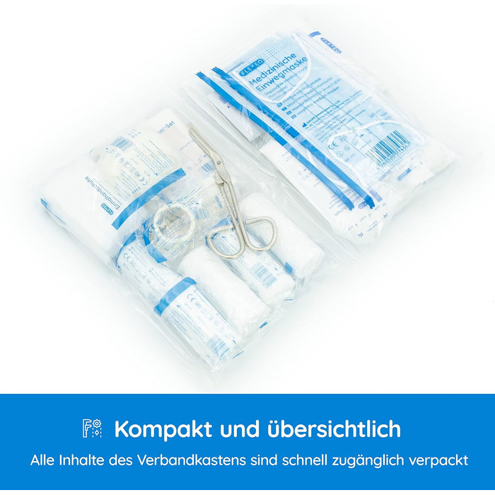 Автомобільна аптечка 2024 ДІЙСНА В ЄВРОПІ згідно StVZO чинний DIN 131642022 СЕРТИФІКОВАНИЙ в т.ч. 2 медичні маски для обличчя апте