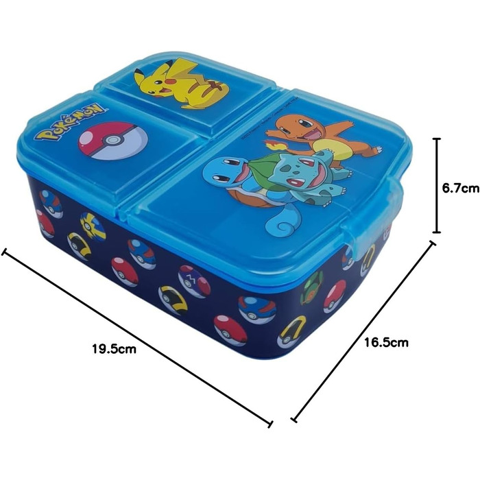 Ланчбокс Pokemon, контейнер для сніданків та перекусів, прямокутний, три відділення, 6x16x19 см