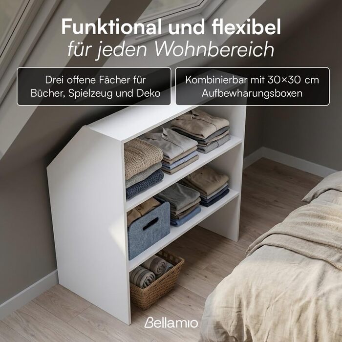 Полиця Bellamio Aland з похилою стелею білого кольору відкрита шафа з похилою стелею та 3 відділеннями книжкова шафа/шафа компактне сховище для похилих стін нішева шафа 100x90x50 (ВxШxГ) біла, 3 відкриті відділення