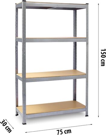 Металевий стелаж, стелаж для зберігання - полиця для зберігання та організації речей у складських приміщеннях, підвалах, гаражах, підсобних приміщеннях - виготовлений з металу та МДФ-плити - до 540 кг, розмір 150 x 75 x 30 см