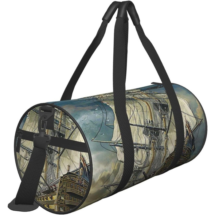 Спортивна сумка для подорожей Епоха відкриттів, з принтом корабля, чорна, універсальний розмір