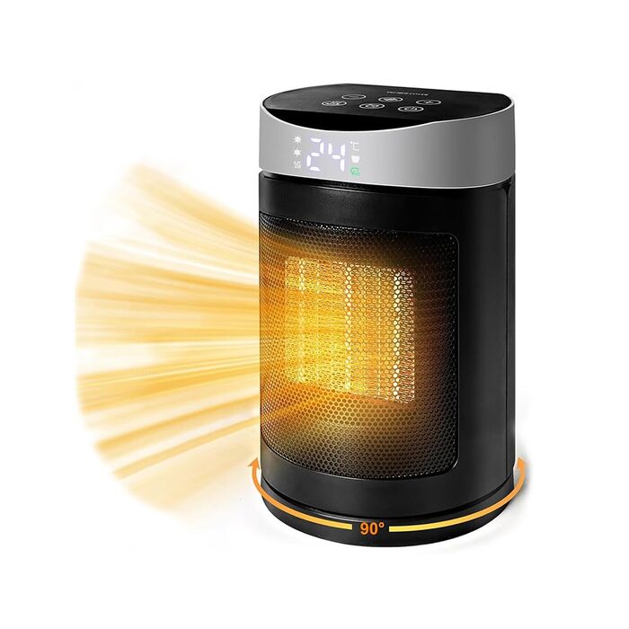 Енергозберігаючий вентилятор-обігрівач HOSSOM, електричний обігрівач потужністю 1500 Вт з керамічним нагрівальним елементом PTC, коливальний електричний обігрівач 90, термостат, 12-годинний таймер, пульт дистанційного керування, захист від перегріву та пе