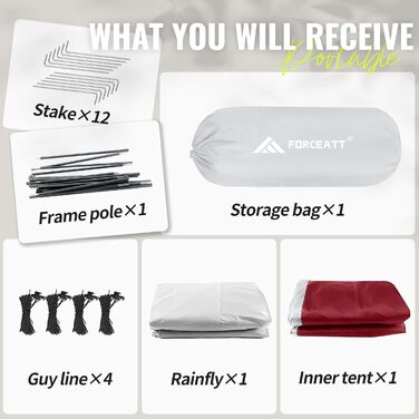 Кемпінговий намет Forceatt на 2-3 особи, 2 двері, водонепроникний та вітрозахисний, надлегкий туристичний намет на 3-4 сезони для трекінгу, кемпінгу та активного відпочинку. 3-місний, винно-червоний