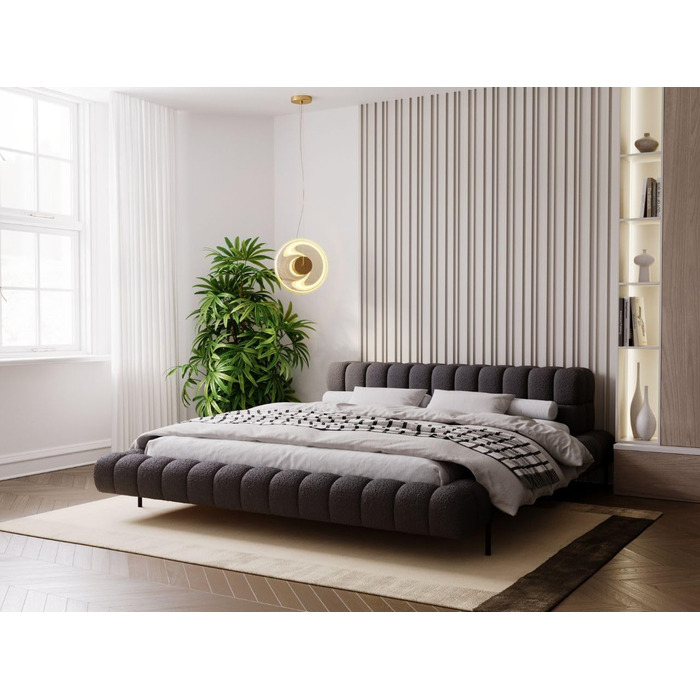 Уявіть собі ліжко 180x200, М&39яке ліжко без місця для зберігання, М&39яке ліжко з металевими ніжками, Тканина букле, з рейковою основою, з узголів&39ям, без матраца (Чорний, 180x200) Чорний 180x200