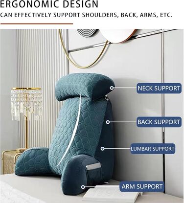 Надзвичайно велика подушка для читання з підлокітниками/підтримкою шиї. Ергономічна подушка для спинки ліжок з чохлами, які можна прати. Функціональна спинка ліжка для гри, читання, відпочинку та перегляду телевізора. Темно-сіра. 75 x 40 x 58 см (з підгол