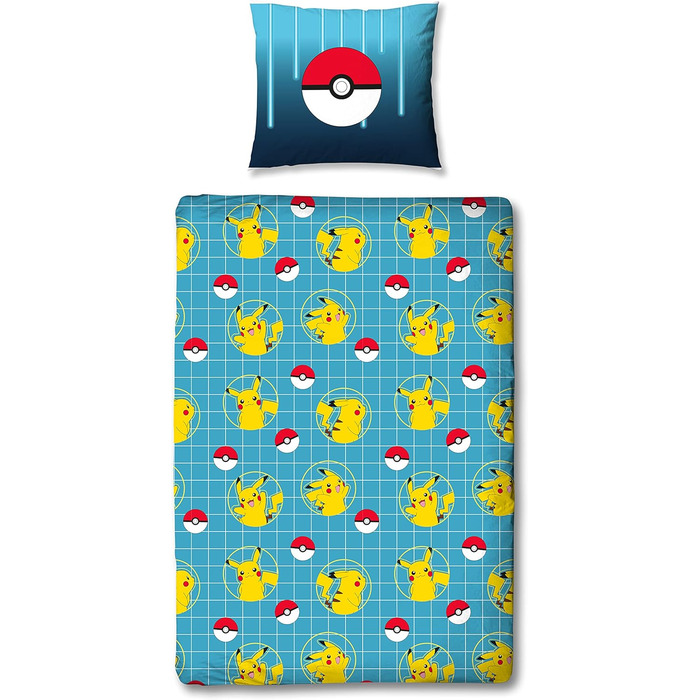 Комплект постільної білизни Pokemon 135x200 80x80 см - Дитяча постільна білизна Pokmon Pikachu з 100 бавовняного лінону - Синя пос