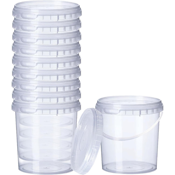 Пластикові відра Growmania, 1 літр, прозорі, з ручкою, герметична ємність, підходить для їжі, рідин та фарби, 100 шт.