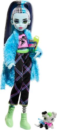 Лялька MONSTER HIGH та аксесуари для ночівлі, лялька Френкі Штайн з собакою Вотзі, вечірка Creever, піжамний комплект Френкі Штайн HKY68