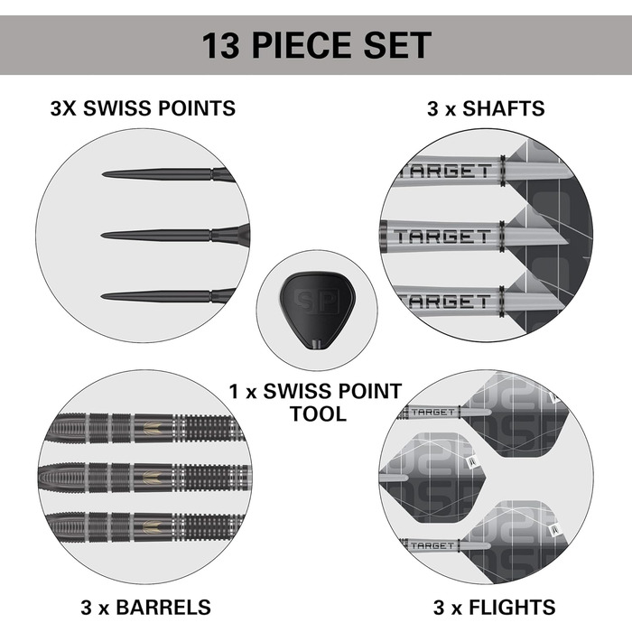 Набір дротиків Target Darts Nathan Aspinall x Echo зі швейцарським наконечником з вольфрамової сталі 90 дротики ASP Player Edition, дротики Pro Grip та дерги Pro Ultra No.2, в комплекті інструмент SP Tool, професійні набори дротиків 23 г