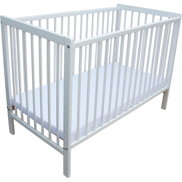 Дитяче ліжко - тумбочка - ліжко-трансформер 120x60 см з ременем, колесами та матрацом (біле з матрацом)