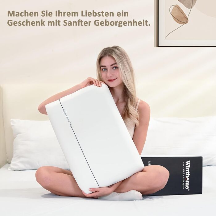 Подушка Winthome з піни з ефектом пам&39яті, м&39яка та зручна, подушка для підтримки шиї, двосторонній дизайн, без клею, ергономічна подушка, підходить для сну на спині, боці та животі, 60x40x10 см, біла