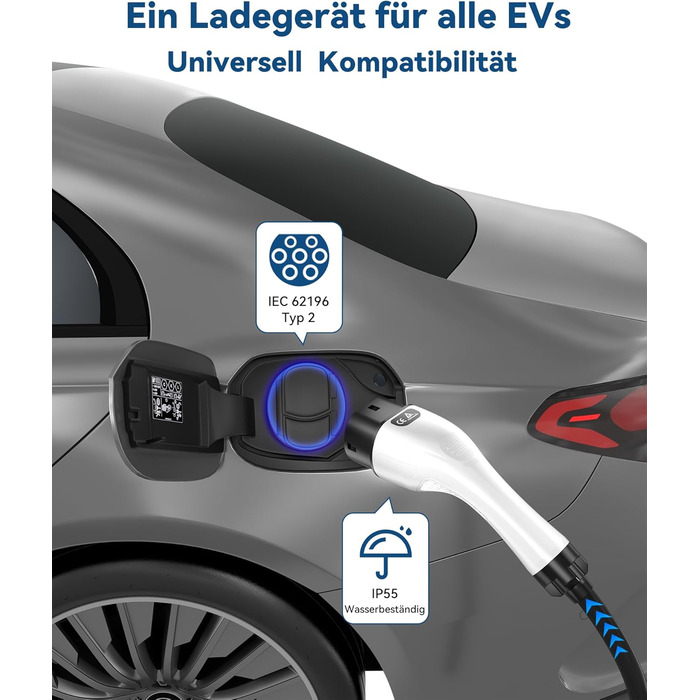 Зарядний кабель RamTouch для електромобілів типу 2 Schuko (3,7 кВт, 6,5 м), мобільна настінна коробка Schuko з регульованою та зап