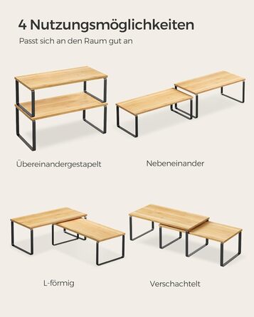 Стійка для спецій, Набір з 2 кухонних органайзерів, Кухонна полиця, Організатор для шафи, Розширювана, Мала полиця, Штабелюється, Металевий та Дерев&39яний Композит, Чорнило Чорний-Натуральний Бежевий KCS200B01 39,7 см Чорнило Чорний Натуральний Бежевий