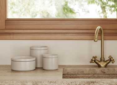 Керамічна банка для зберігання Blomus -PILAR- Розмір M Ø12 см Колір Місячний промінь Контейнер для зберігання з кришкою Можна мити в посудомийній машині Moonbeam M