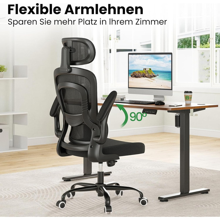 Ергономічне офісне крісло Farini, комп&39ютерне крісло з колесами, письмове крісло для комфортного домашнього офісу, крісло керівника з регульованою висотою та підголівником, чисто чорне