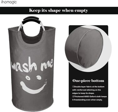 Кошик для білизни з ручками 91L Окремо стоячий кошик для білизни Розбірний, мішок для брудної білизни зі смайликом для брудної біл