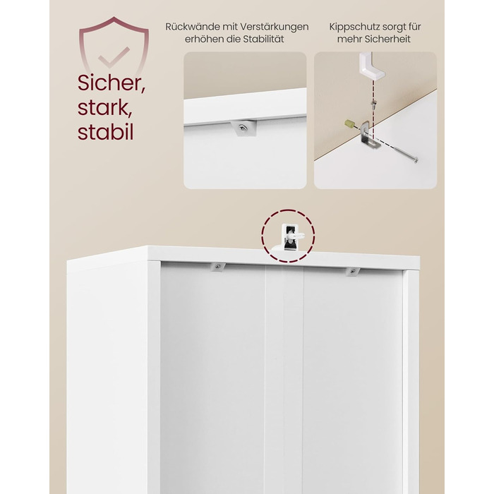 Колекція Custos - Книжкова полиця, висока 6-ярусна, окремостояча полиця з дверцятами, відкрита полиця для зберігання, 24 x 31,8 x 175 см, для вітальні, домашнього офісу, їдальні, хмарно-білий LBC401W01 31,8B см хмарно-білий