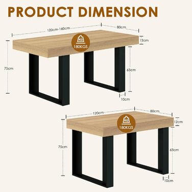 Розсувний обідній стіл 120-160 см для 2-6 осіб, сучасний кухонний стіл, простий обідній стіл, високоміцний великий стіл для вітальні, їдальні, квартири