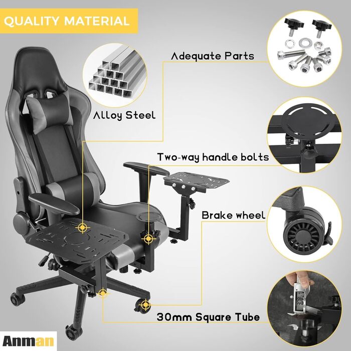 Крісло-кріплення для симулятора польоту Anman, багатофункціональне гоночне крісло, сумісне з важелем та дросельною заслінкою Airbus A10C, рокером та дросельною заслінкою, багатосценне застосування, джойстик та педаль дросельної заслінки не входять до комп