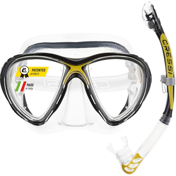 Маска для підводного плавання Cressi Big Eyes Evolution - Окуляри для дайвінгу для дорослих - Мінімальний внутрішній об&39єм - Набір швидкорегульованих пряжок, прозорий/жовтий