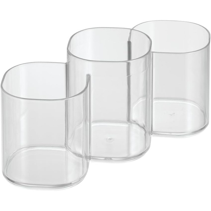 3 compartiments, gobelet transparent en plastique, rangement salle de bain pour le maquillage ou comme porte brosse dents, transparent Transparent, 3 compartiments, gobelet transparent en plastique, rangement salle de bain pour le maquillage ou comme port