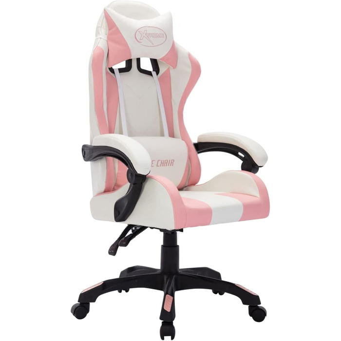 Ігрове крісло з RGB-підсвічуванням, офісне крісло, ігрове крісло, письмове крісло, обертове крісло, рожево-чорна штучна шкіра