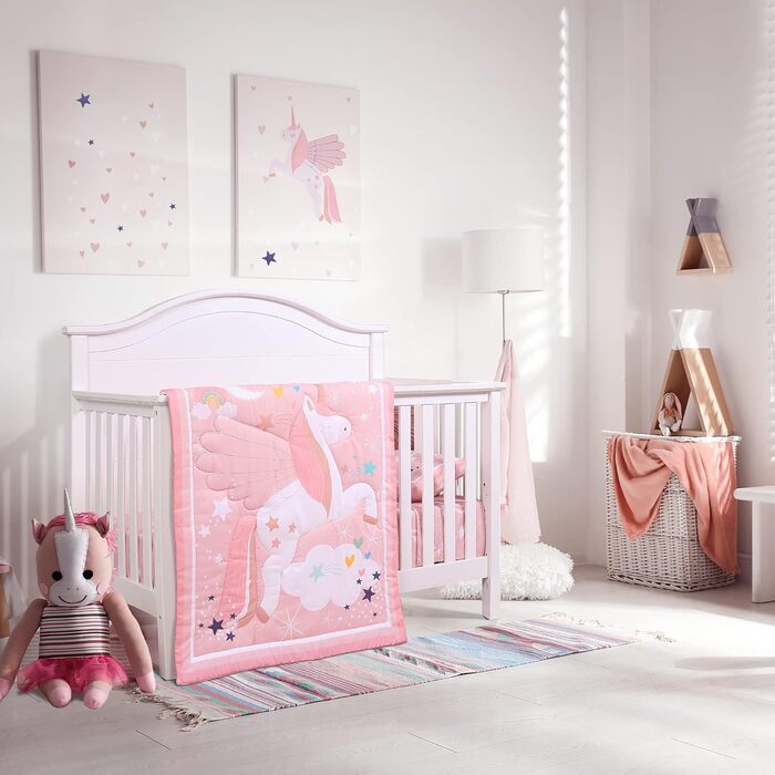 Комплект постільної білизни UOMNY в дитяче ліжечко для дівчаток, рожевий, 3 предмети, ковдра, простирадло, дитяча наволочка, м'яка