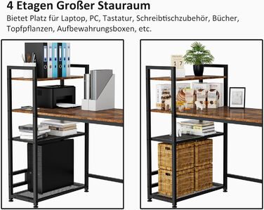 Письмовий стіл HOMIDEC, комп'ютерний стіл з книжковою полицею, навчальний комп'ютерний стіл для ноутбука з 4-х ярусними полицями д