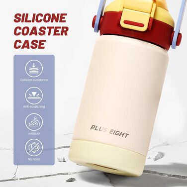 Дитяча ізольована пляшка для води об&39ємом 350 мл із трубочкою, вакуумний стаканчик з подвійними стінками без бісфенолу А, нержавіюча сталь 18/8, герметичні дитячі чашки з трубочкою для школи, подорожей, хлопчиків та дівчаток (бежевий)